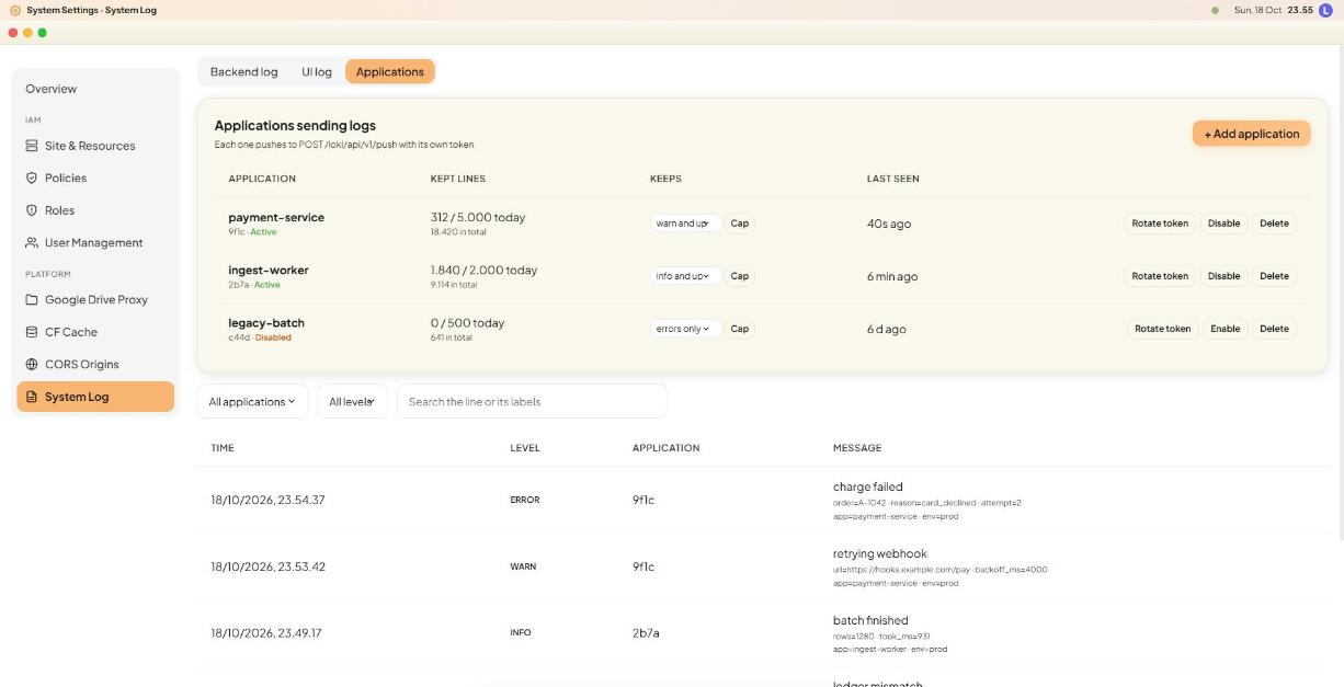 Console OS: applications sending logs