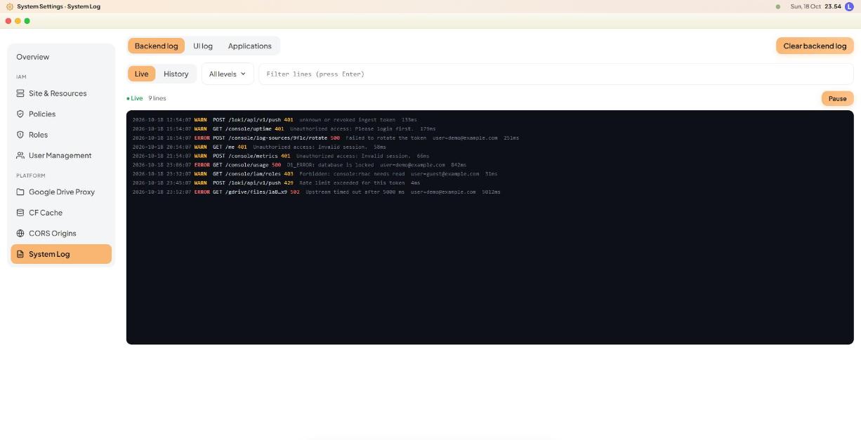 Console OS: backend log
