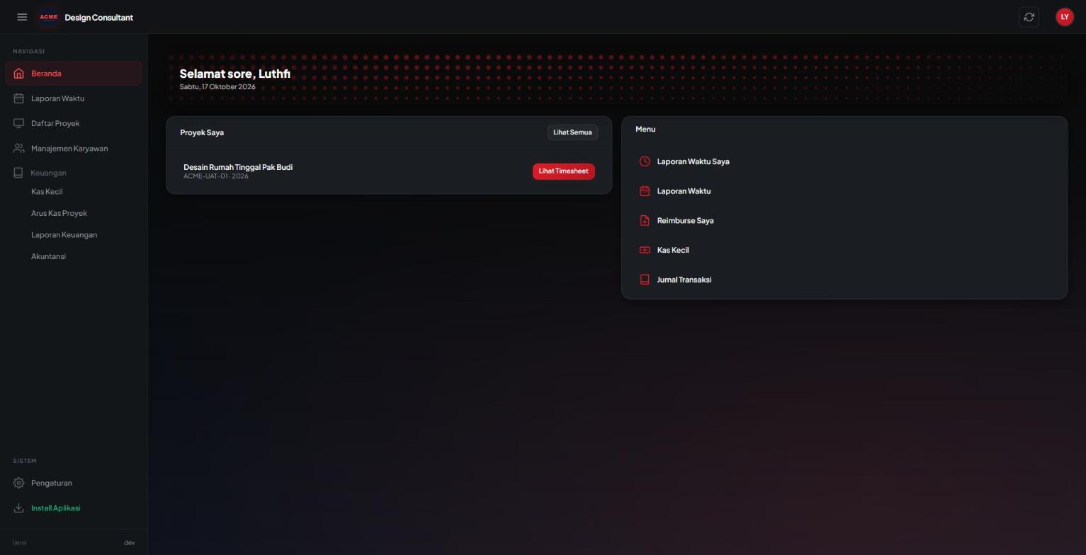 Home: assigned projects and quick menu