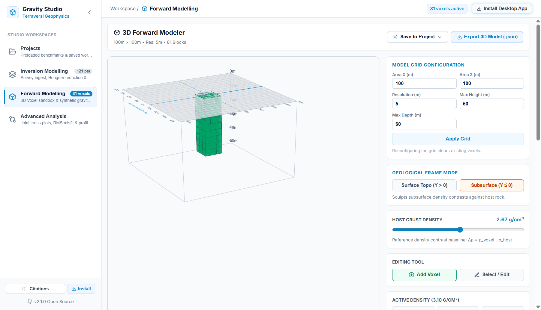 Gravity Studio — 3D Geophysics Inversion & Forward Modeling Workstation