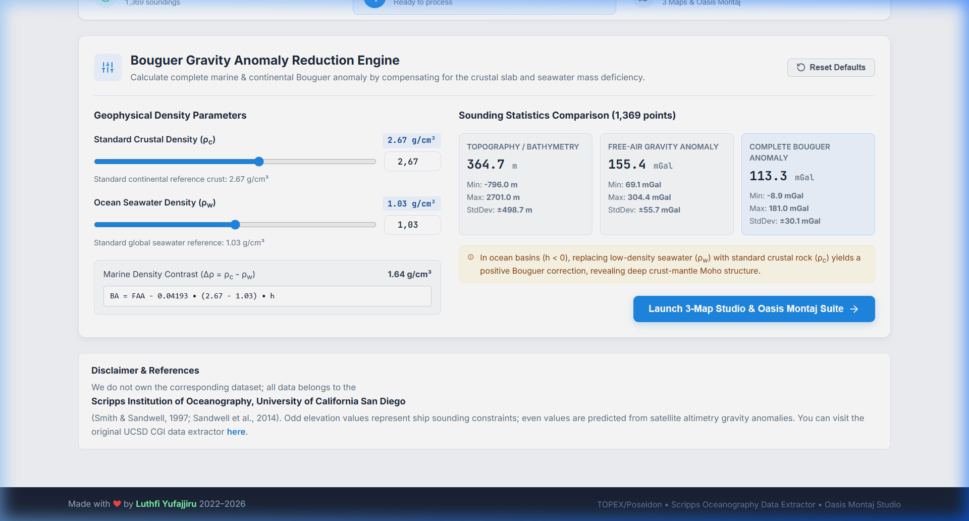 TOPEX Interactive — Bouguer Reduction & Parasnis Regression