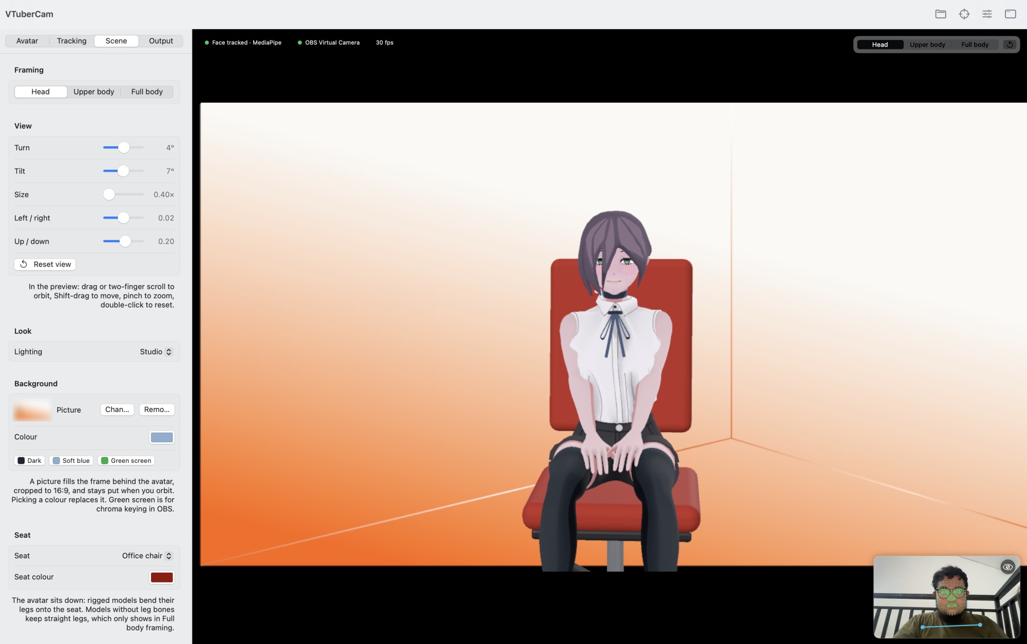 VTuberCam: scene controls