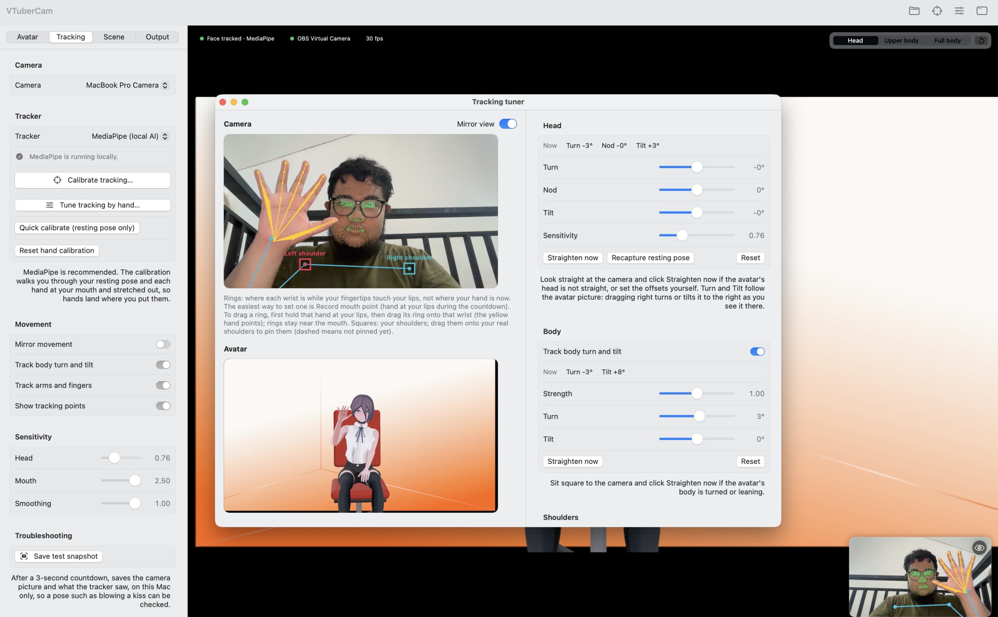 VTuberCam: tracking tuner while a hand is raised